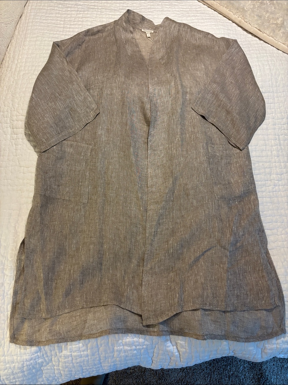 Eileen Fisher Natural Organic Linen Gauze 3/4 Sleeve Wrap Jacket - Picture 2 of 6